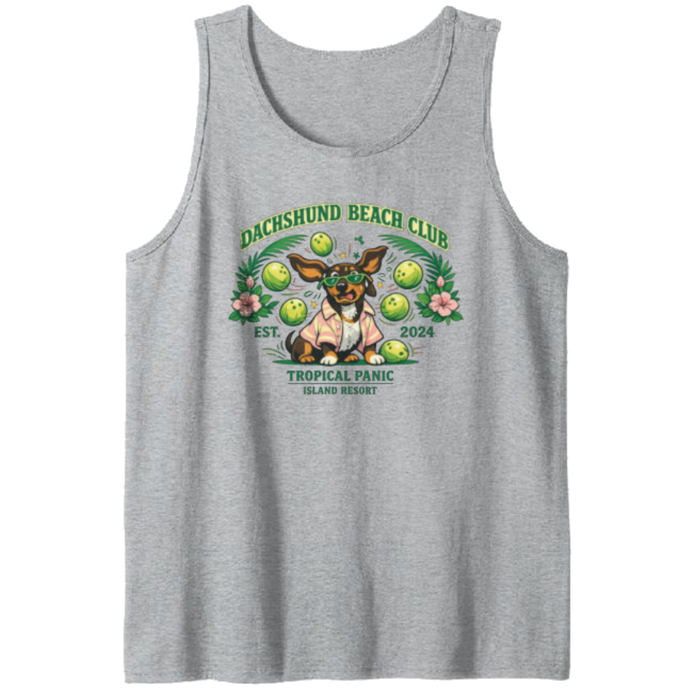 Collegiate Dachshund Tank Top Tropical Panic Preppy Beach Club Summer Vacation, Novelty Gifts for Men Women Boy Kids Tank Top