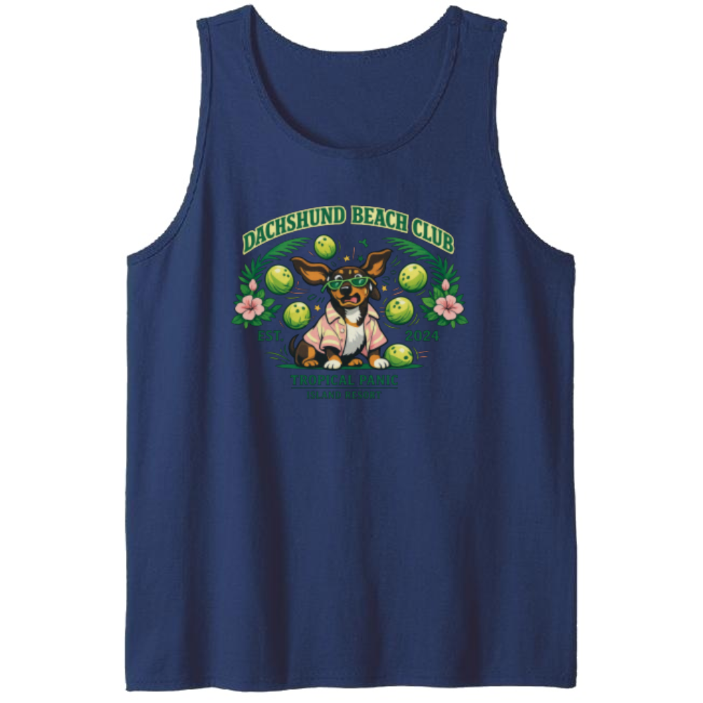 Collegiate Dachshund Tank Top Tropical Panic Preppy Beach Club Summer Vacation, Novelty Gifts for Men Women Boy Kids Tank Top