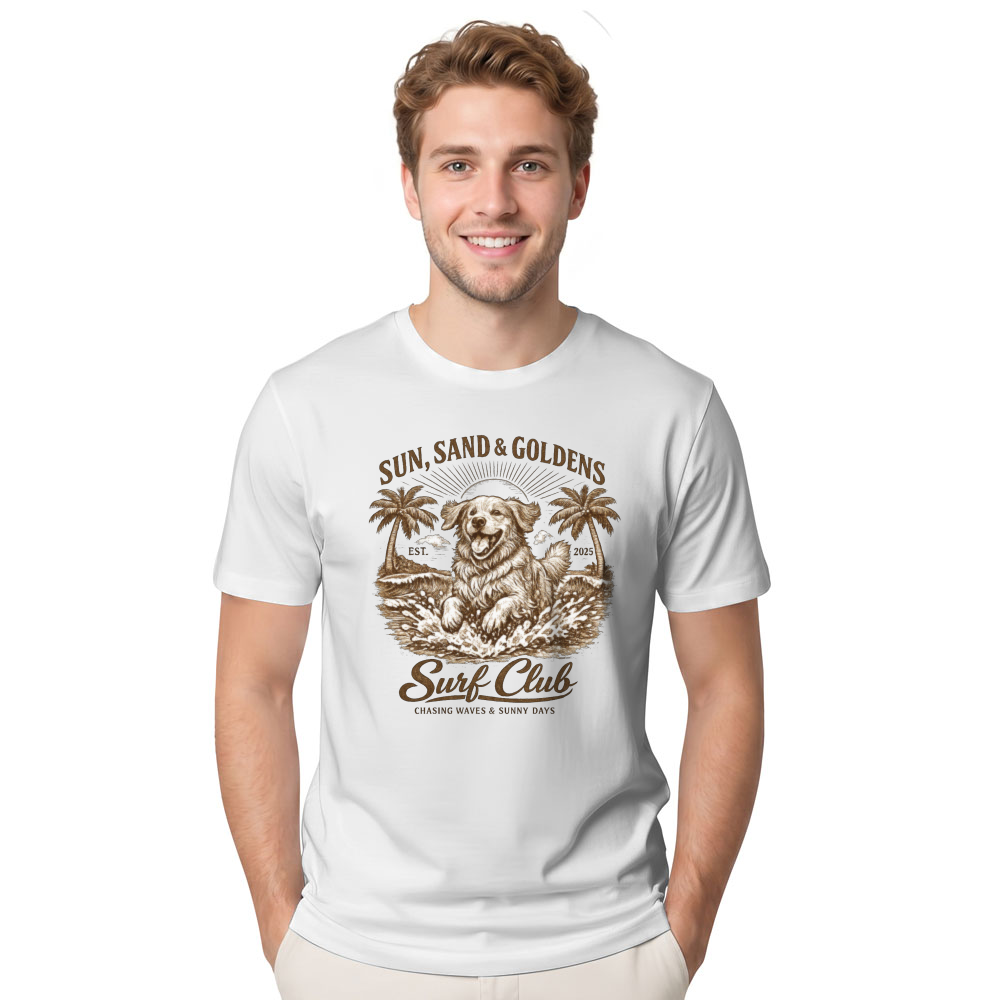 Vintage Golden Retriever Surf Club Beach Tee Sunny Gifts for Men Women Boy Kids T-Shirt