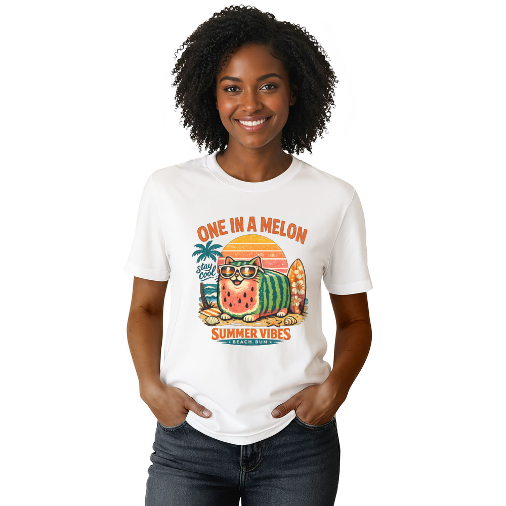 One in a Melon Retro Watermelon Cat Loaf Beach Graphic Cute Gifts for Men Women Boy Kids T-Shirt
