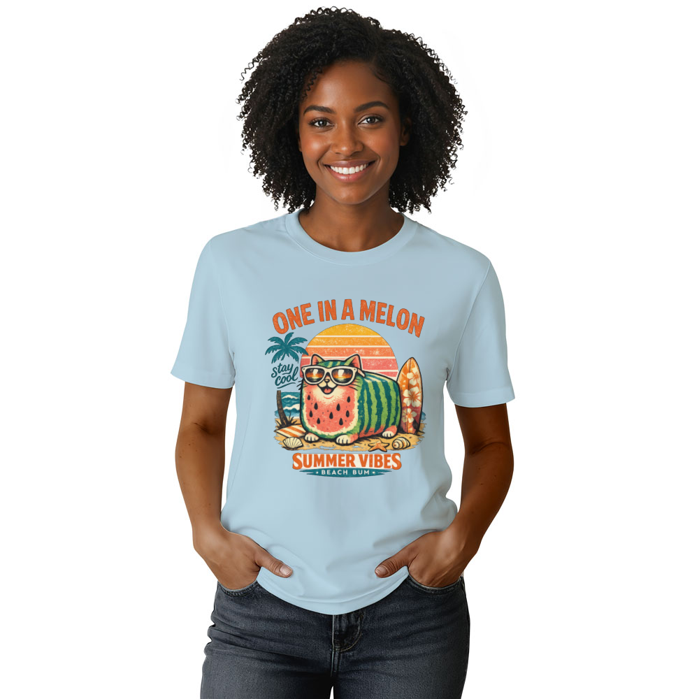 One in a Melon Retro Watermelon Cat Loaf Beach Graphic Cute Gifts for Men Women Boy Kids T-Shirt