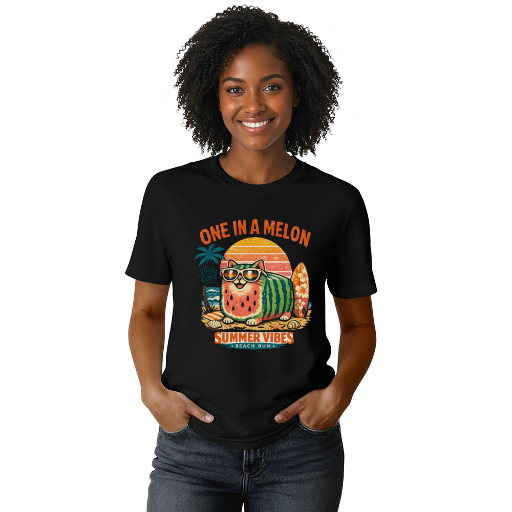 One in a Melon Retro Watermelon Cat Loaf Beach Graphic Cute Gifts for Men Women Boy Kids T-Shirt