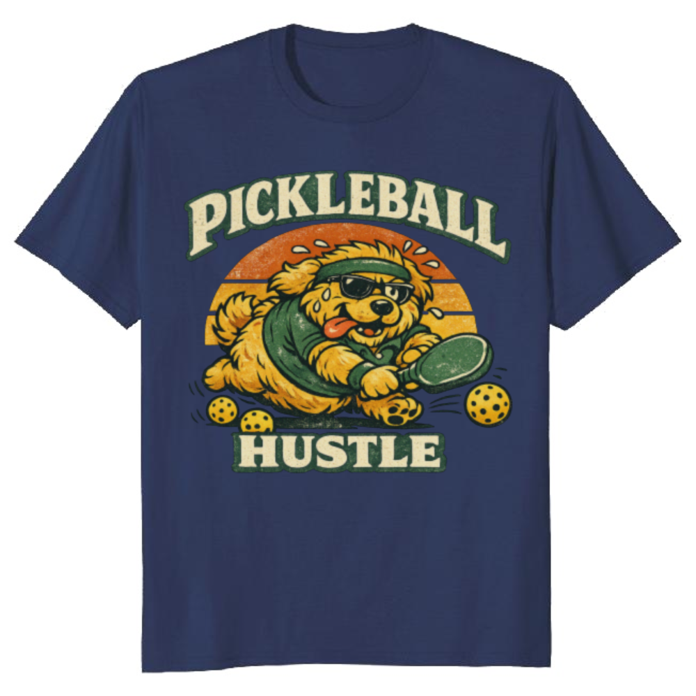 Pickleball Hustle Fluffy Golden Retriever T-Shirt Playful Vintage Mascot Retro Gifts for Men Women Boy Kids T-Shirt