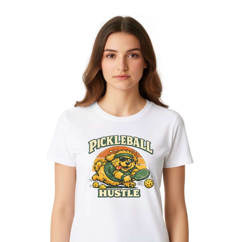 Pickleball Hustle Fluffy Golden Retriever T-Shirt Playful Vintage Mascot Retro Gifts for Men Women Boy Kids T-Shirt