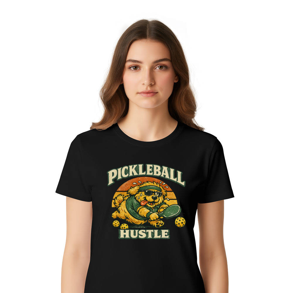 Pickleball Hustle Fluffy Golden Retriever T-Shirt Playful Vintage Mascot Retro Gifts for Men Women Boy Kids T-Shirt