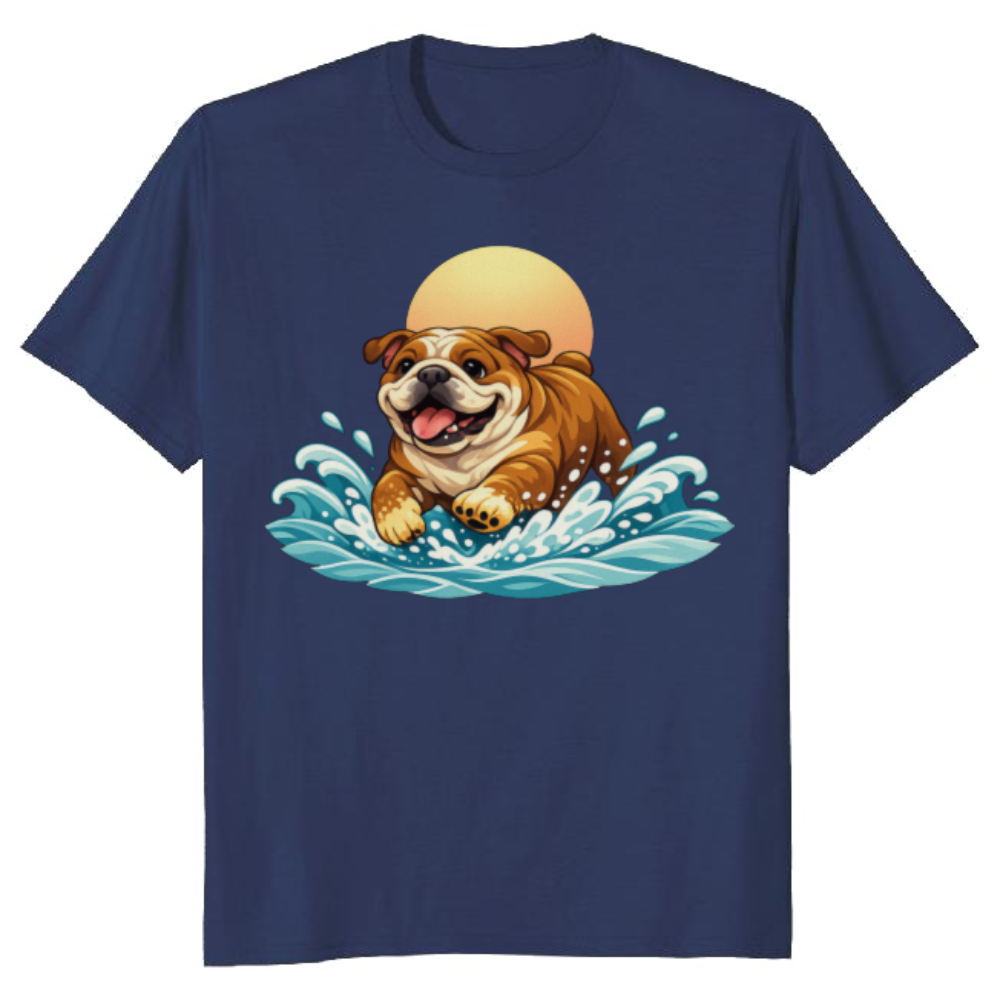 Aesthetic Chunky Bulldog Graphic Tee Salty Paws & Soft Waves Charming Gifts for Men Women Boy Kids T-Shirt