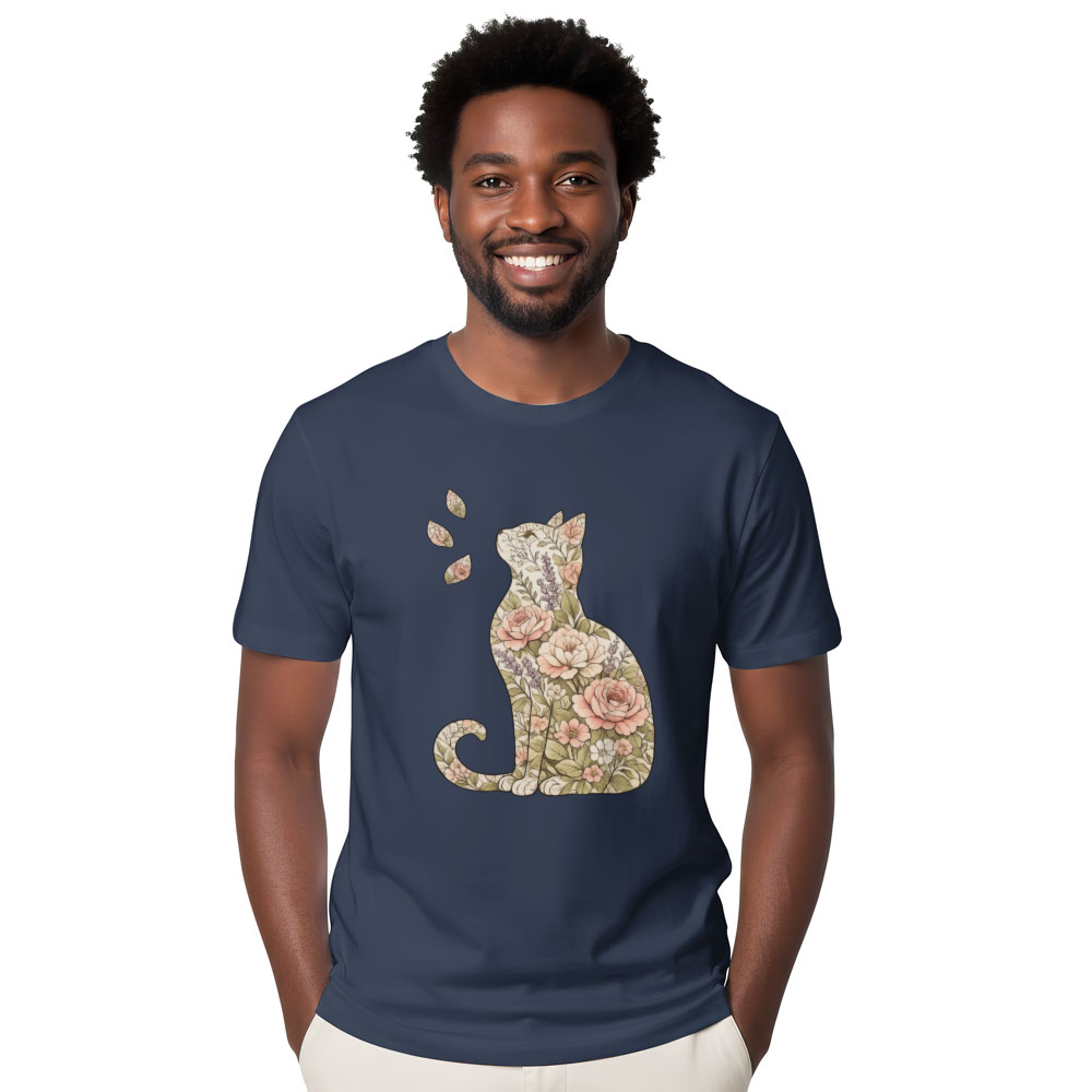 Whispering Petals Vintage Botanical Cat Silhouette Graphic Tee Lovely Gifts for Men Women Girl Kids T-Shirt