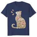 Whispering Petals Vintage Botanical Cat Silhouette Graphic Tee Lovely Gifts for Men Women Girl Kids T-Shirt