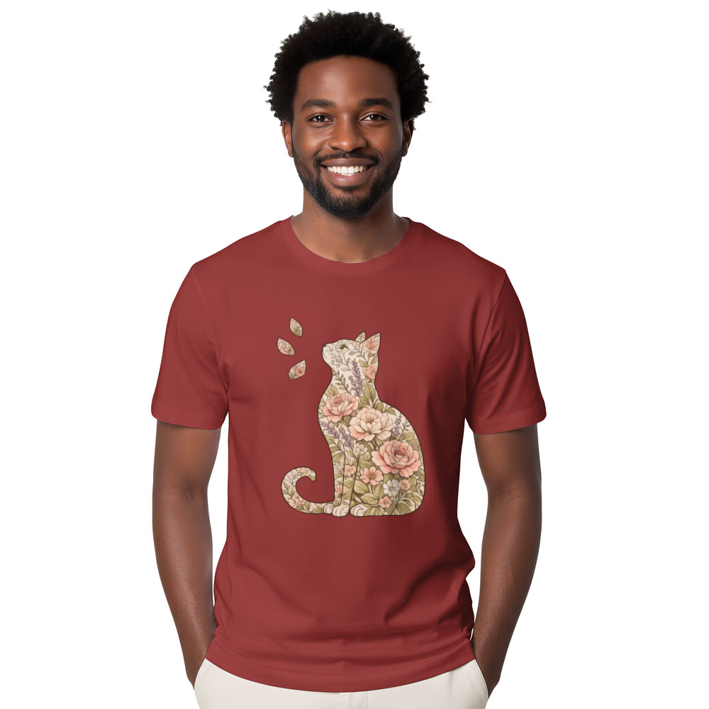 Whispering Petals Vintage Botanical Cat Silhouette Graphic Tee Lovely Gifts for Men Women Girl Kids T-Shirt