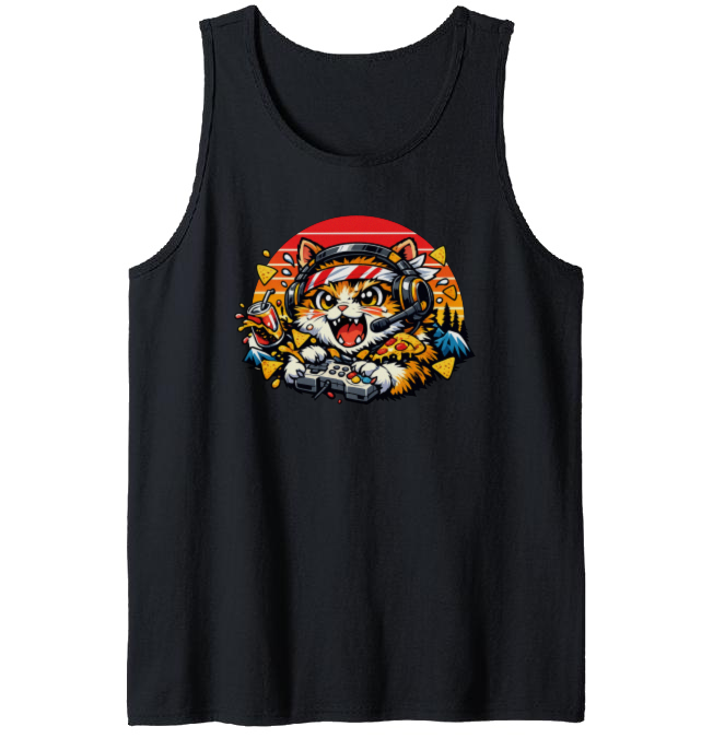Synthwave Otaku Gamer Cat Tanktop Playful Retro Gifts for Men Women Boy Kids Tanktop - Unisex