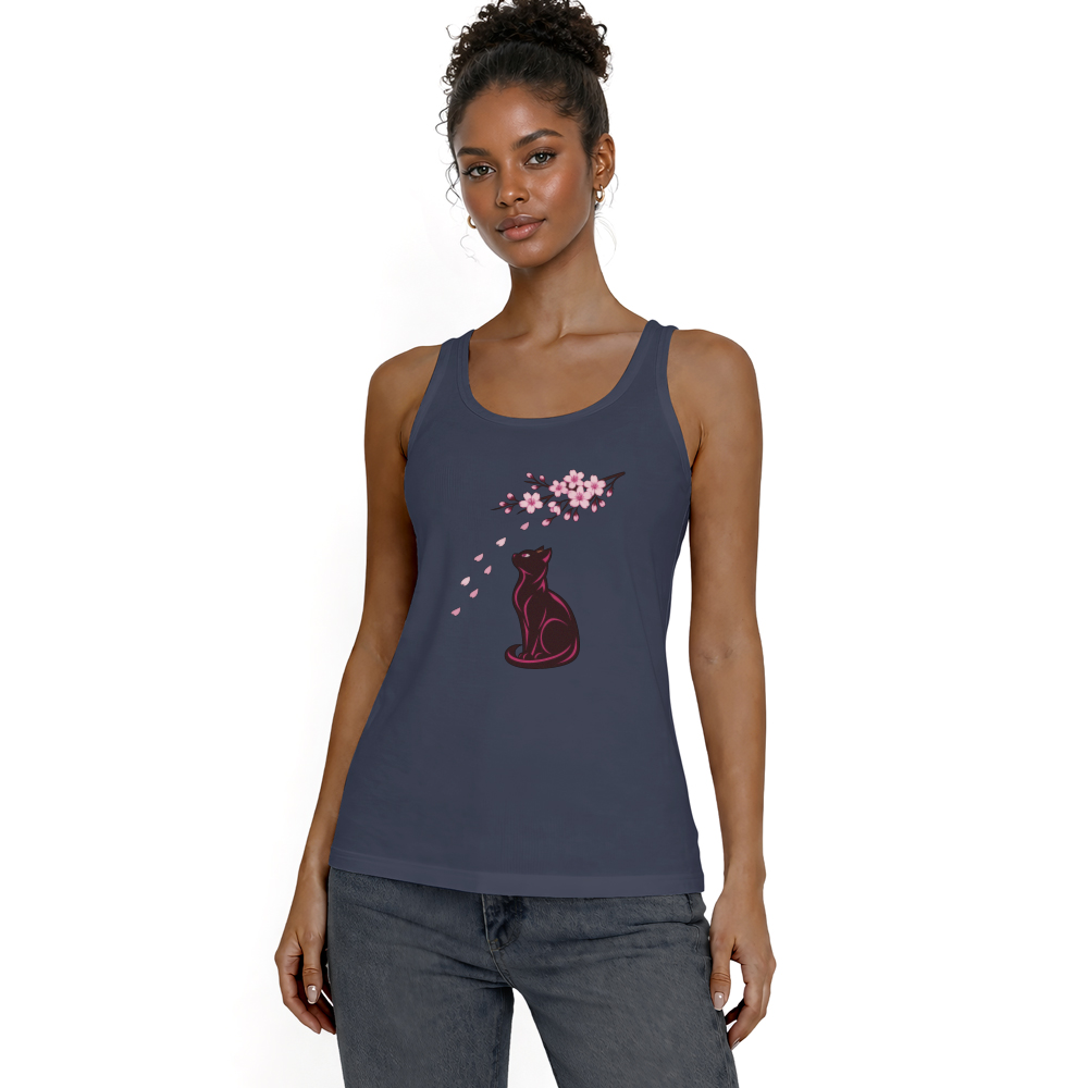 Sakura Serenity Cat Vector Calm Gifts for Men Women Boy Kids Tanktop - Unisex