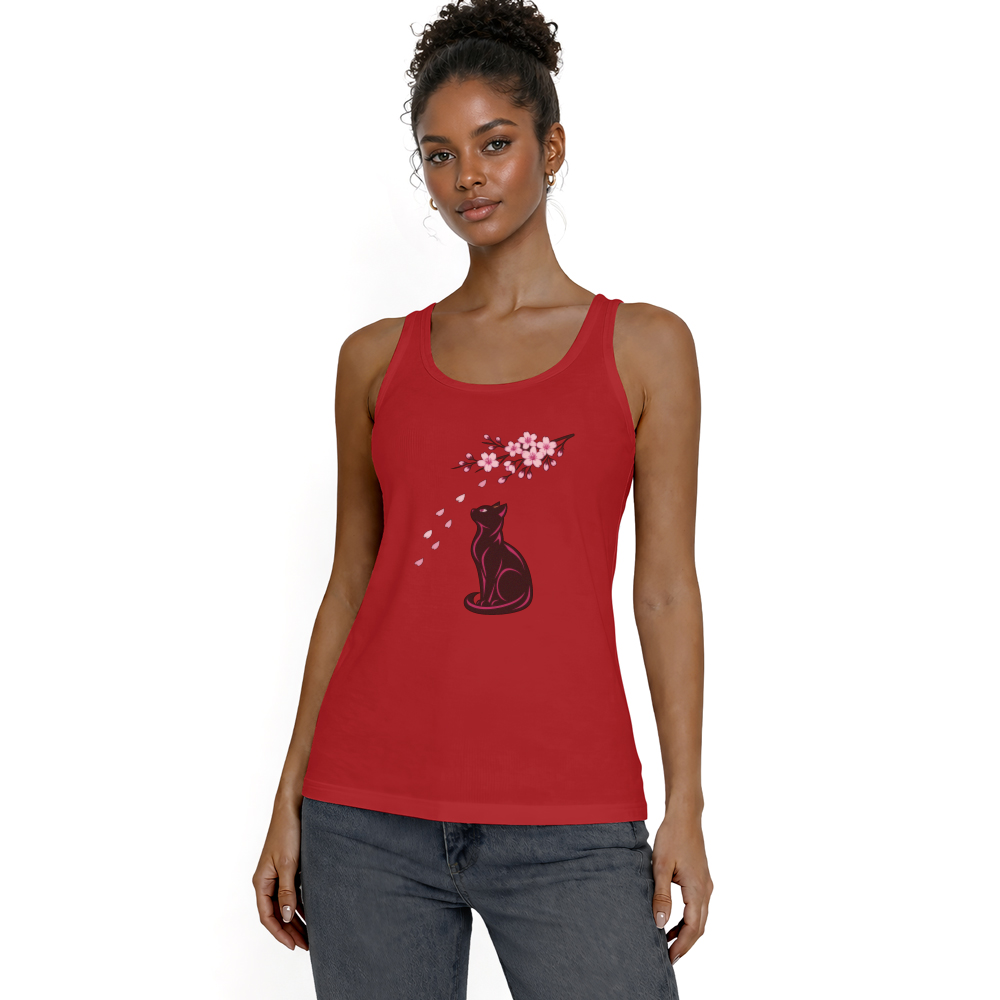 Sakura Serenity Cat Vector Calm Gifts for Men Women Boy Kids Tanktop - Unisex