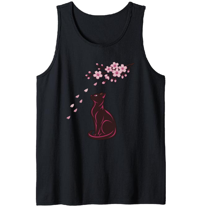 Sakura Serenity Cat Vector Calm Gifts for Men Women Boy Kids Tanktop - Unisex