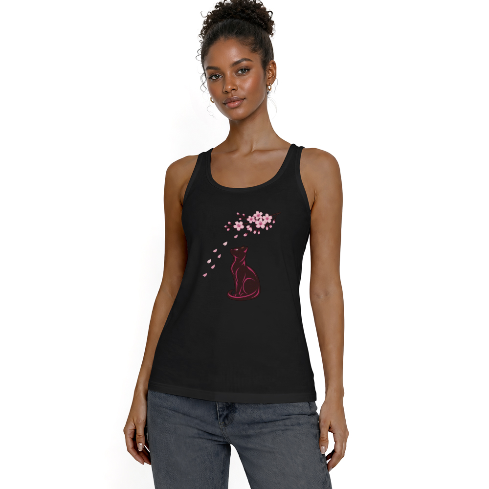 Sakura Serenity Cat Vector Calm Gifts for Men Women Boy Kids Tanktop - Unisex