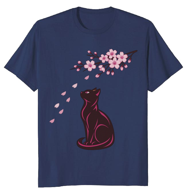 Sakura Serenity Cat T-Shirt Calm Petal Watcher Serene Gifts for Men Women Boy Kids T-Shirt