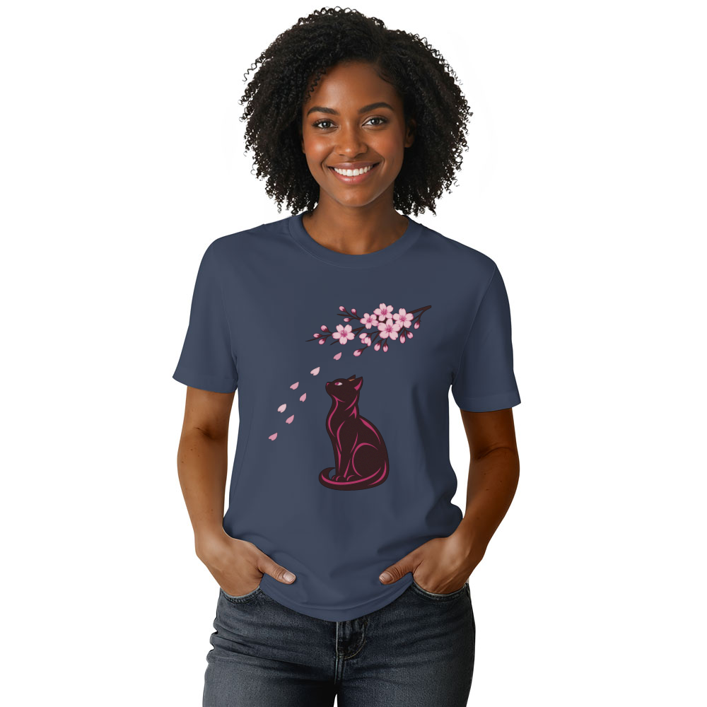 Sakura Serenity Cat T-Shirt Calm Petal Watcher Serene Gifts for Men Women Boy Kids T-Shirt