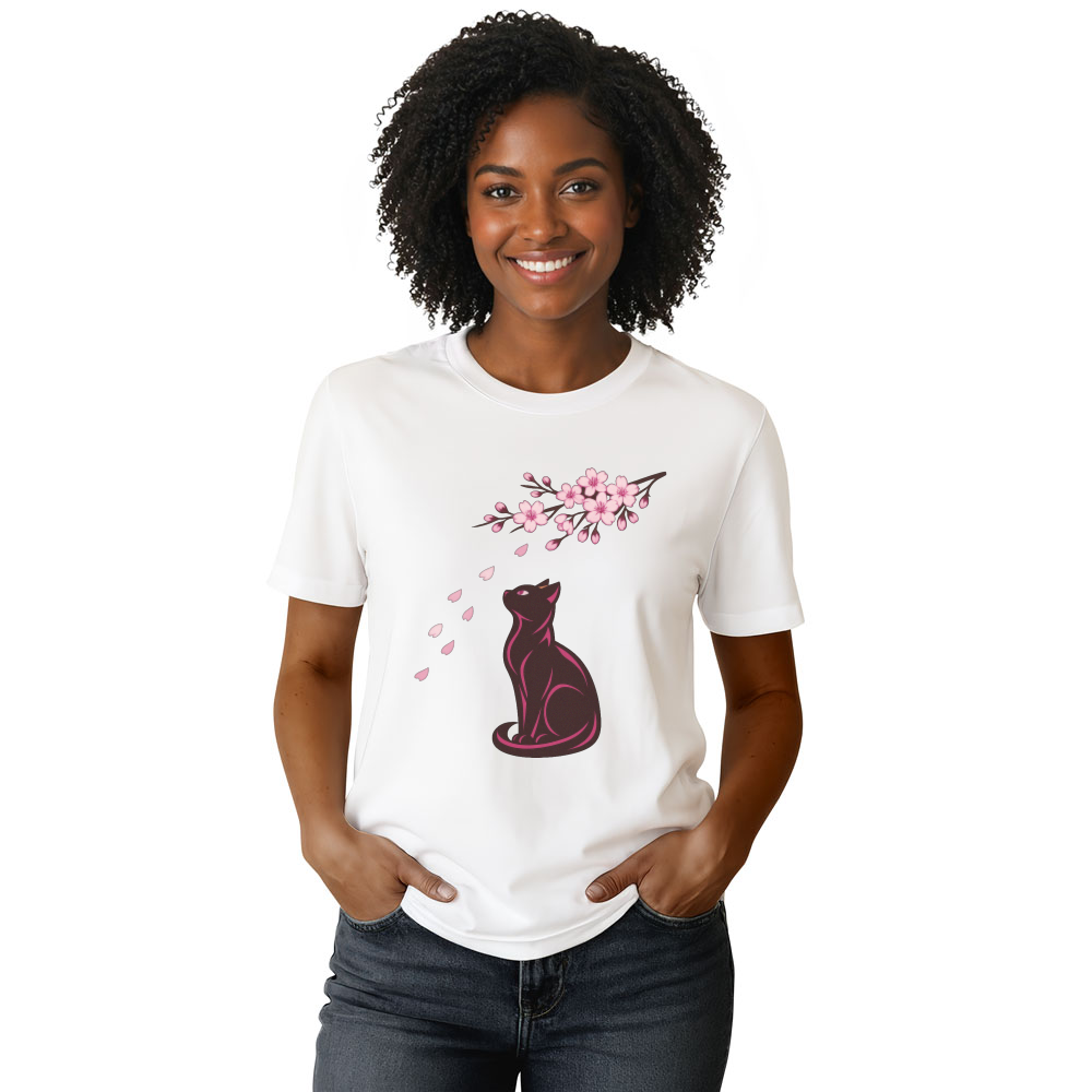 Sakura Serenity Cat T-Shirt Calm Petal Watcher Serene Gifts for Men Women Boy Kids T-Shirt