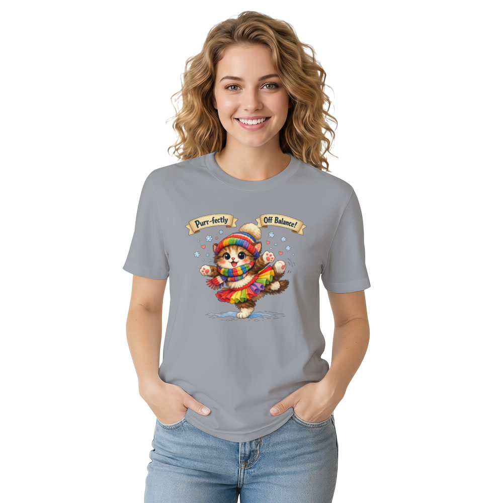 Snow Ballet Kitten T-Shirt Cute Ski Cat Illustration Adorable Gifts for Men Women Boy Kids T-Shirt