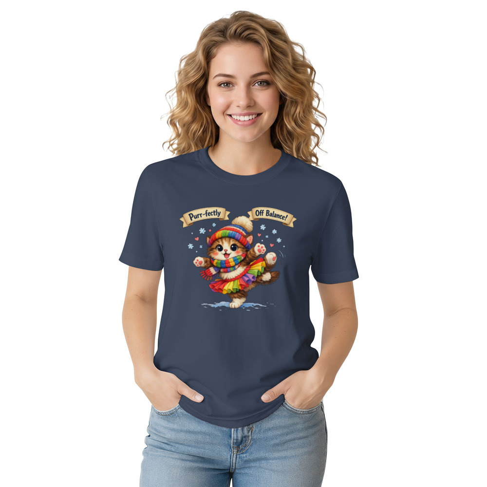 Snow Ballet Kitten T-Shirt Cute Ski Cat Illustration Adorable Gifts for Men Women Boy Kids T-Shirt