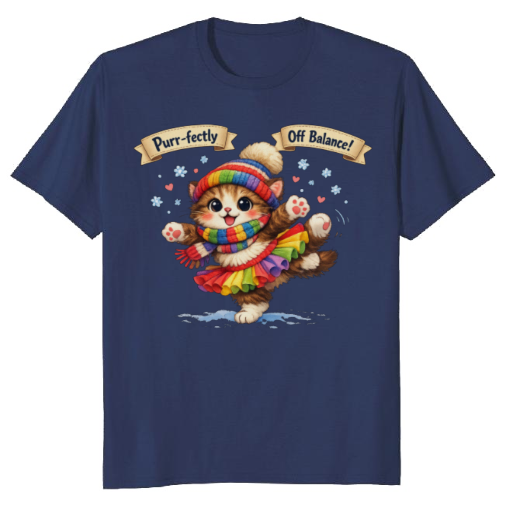 Snow Ballet Kitten T-Shirt Cute Ski Cat Illustration Adorable Gifts for Men Women Boy Kids T-Shirt
