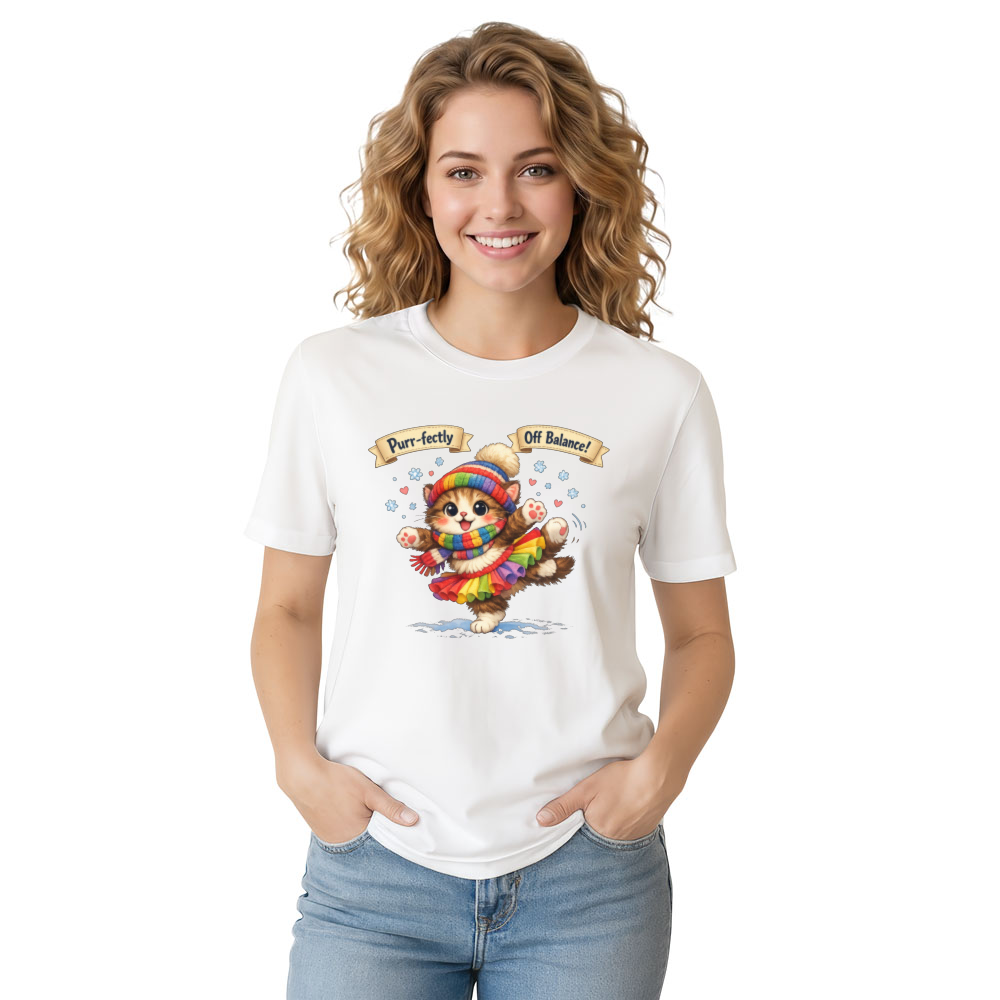 Snow Ballet Kitten T-Shirt Cute Ski Cat Illustration Adorable Gifts for Men Women Boy Kids T-Shirt