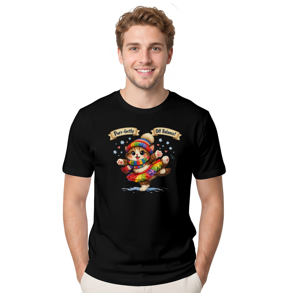 Snow Ballet Kitten T-Shirt Cute Ski Cat Illustration Adorable Gifts for Men Women Boy Kids T-Shirt