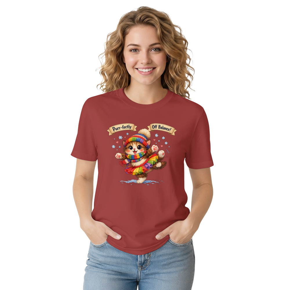 Snow Ballet Kitten T-Shirt Cute Ski Cat Illustration Adorable Gifts for Men Women Boy Kids T-Shirt