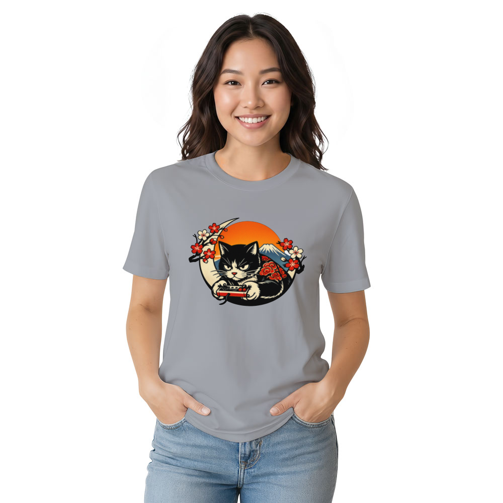 Ukiyo-e Gamer Cat Graphic Tee Playful Gifts For Men Women Boy Kids T-Shirt