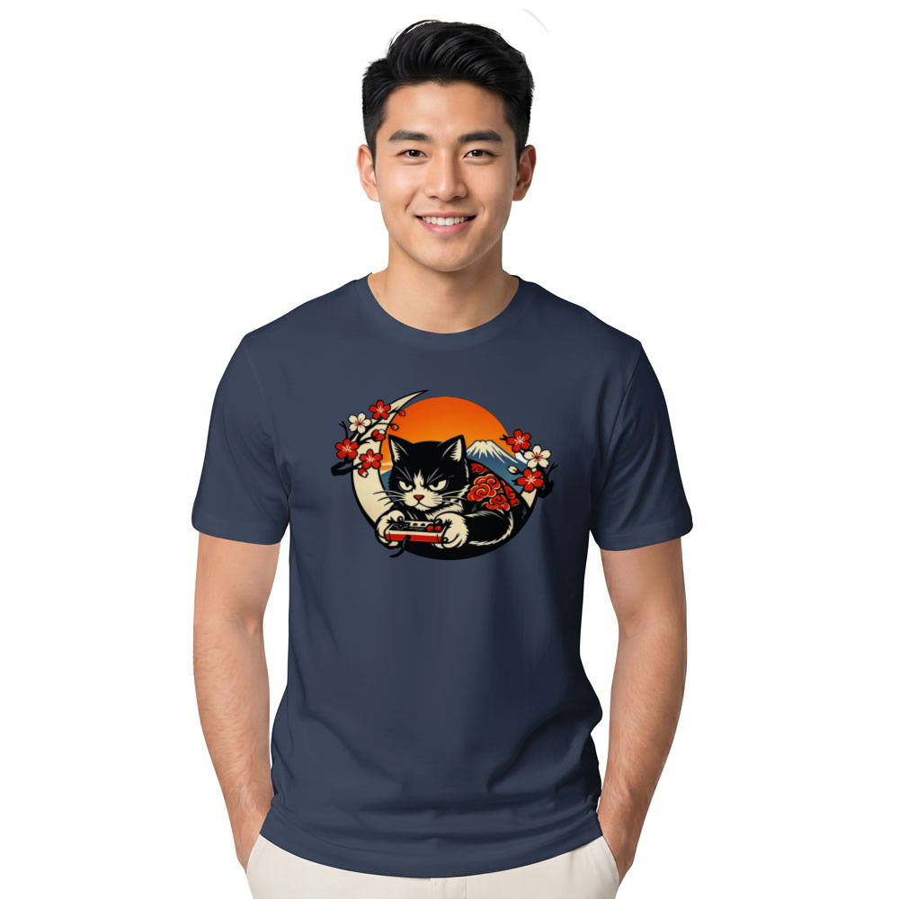 Ukiyo-e Gamer Cat Graphic Tee Playful Gifts For Men Women Boy Kids T-Shirt
