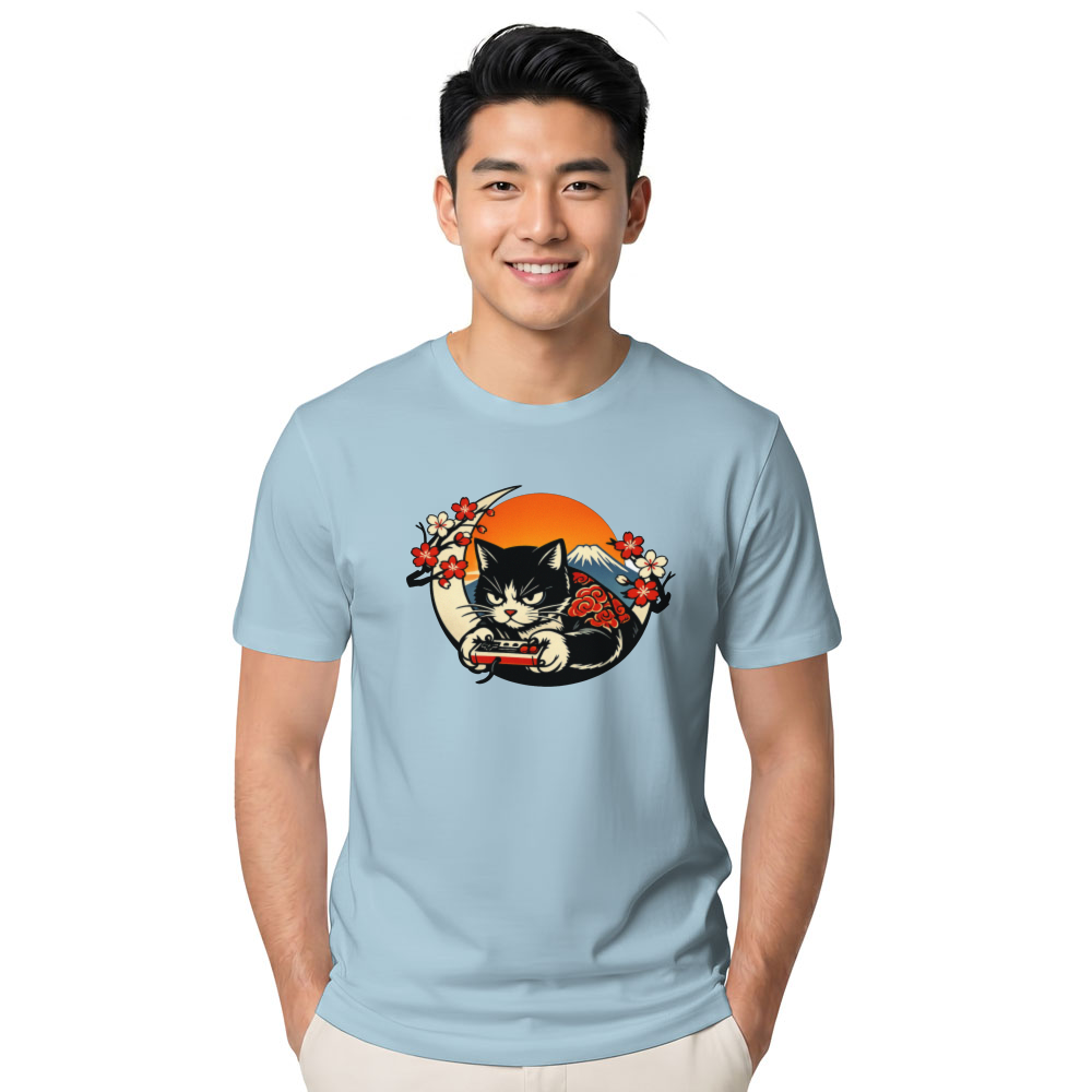 Ukiyo-e Gamer Cat Graphic Tee Playful Gifts For Men Women Boy Kids T-Shirt