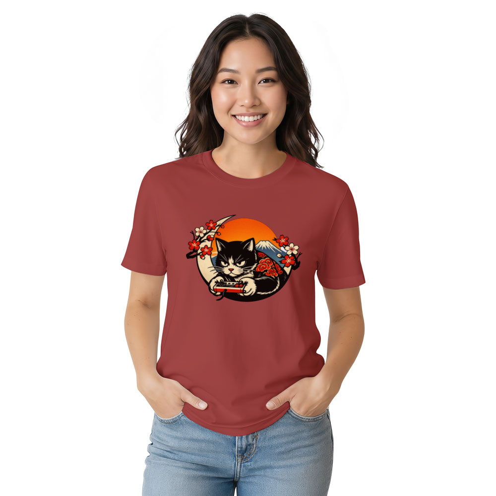 Ukiyo-e Gamer Cat Graphic Tee Playful Gifts For Men Women Boy Kids T-Shirt