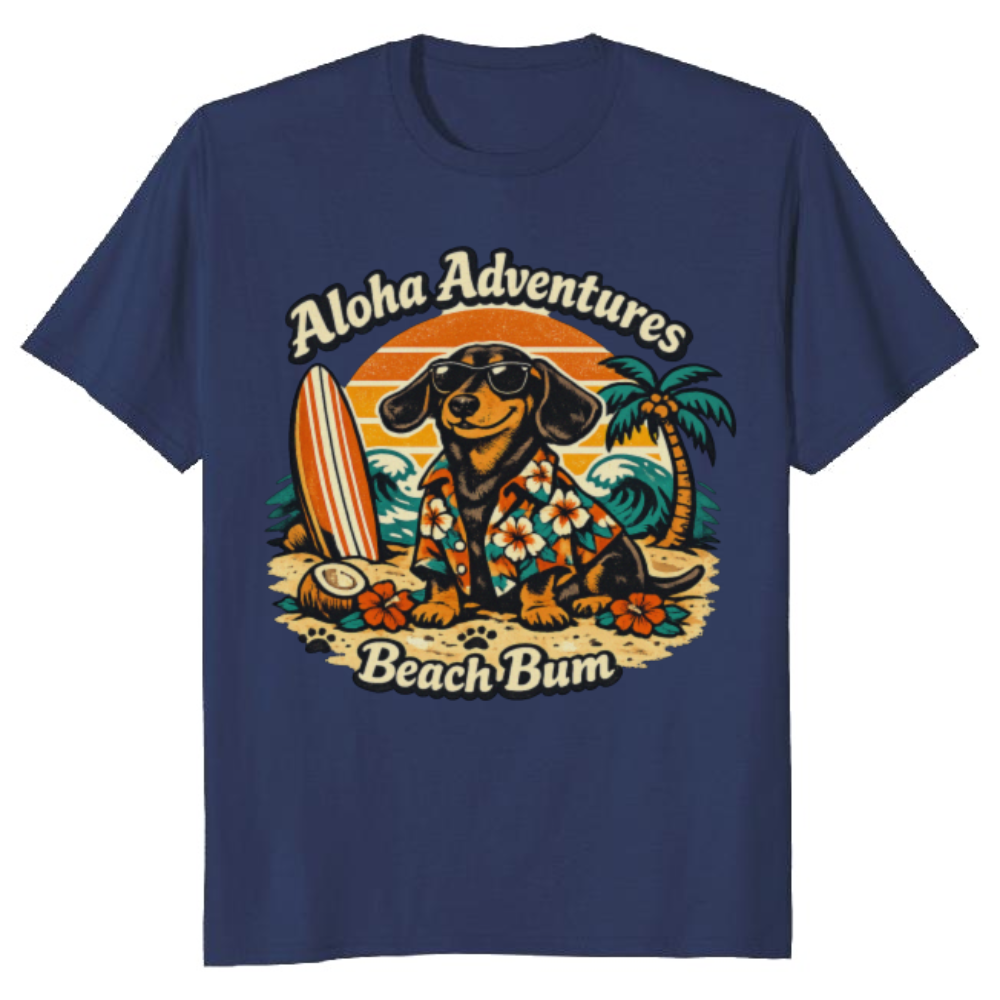 Aloha Adventures Retro 70s Hawaiian Dachshund Tee Novelty Gifts for Men Women Boy Kids T-Shirt