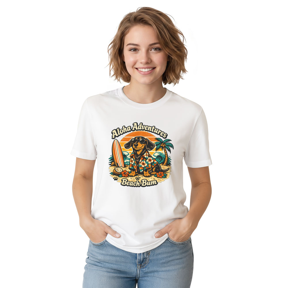 Aloha Adventures Retro 70s Hawaiian Dachshund Tee Novelty Gifts for Men Women Boy Kids T-Shirt