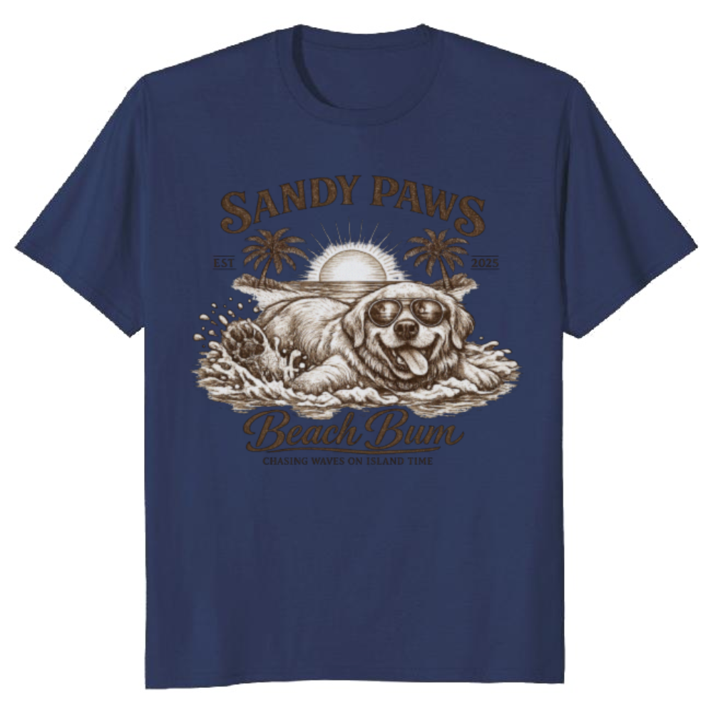 Golden Retriever Beach Graphic Tee Vintage Gifts for Men Women Boy Kids T-Shirt