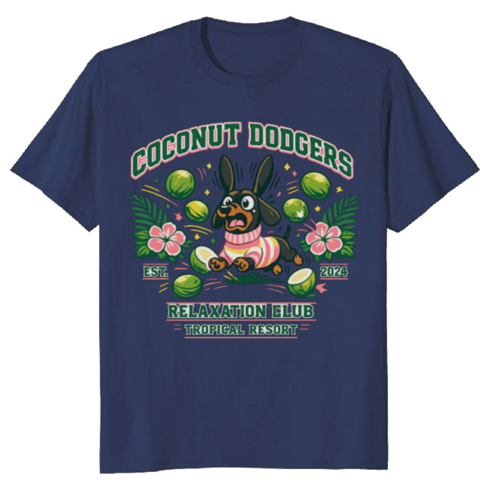 Coconut Dodgers Preppy Panicking Dachshund Collegiate Graphic Tee Cute Gifts for Men Women Boy Kids T-Shirt
