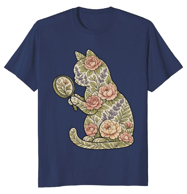 Vintage Botanical Cat T-Shirt Charming Gifts for Men Women Boy Kids T-Shirt
