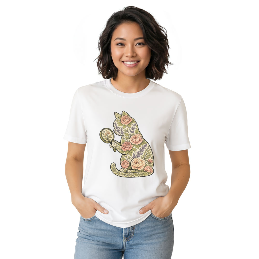 Vintage Botanical Cat T-Shirt Charming Gifts for Men Women Boy Kids T-Shirt