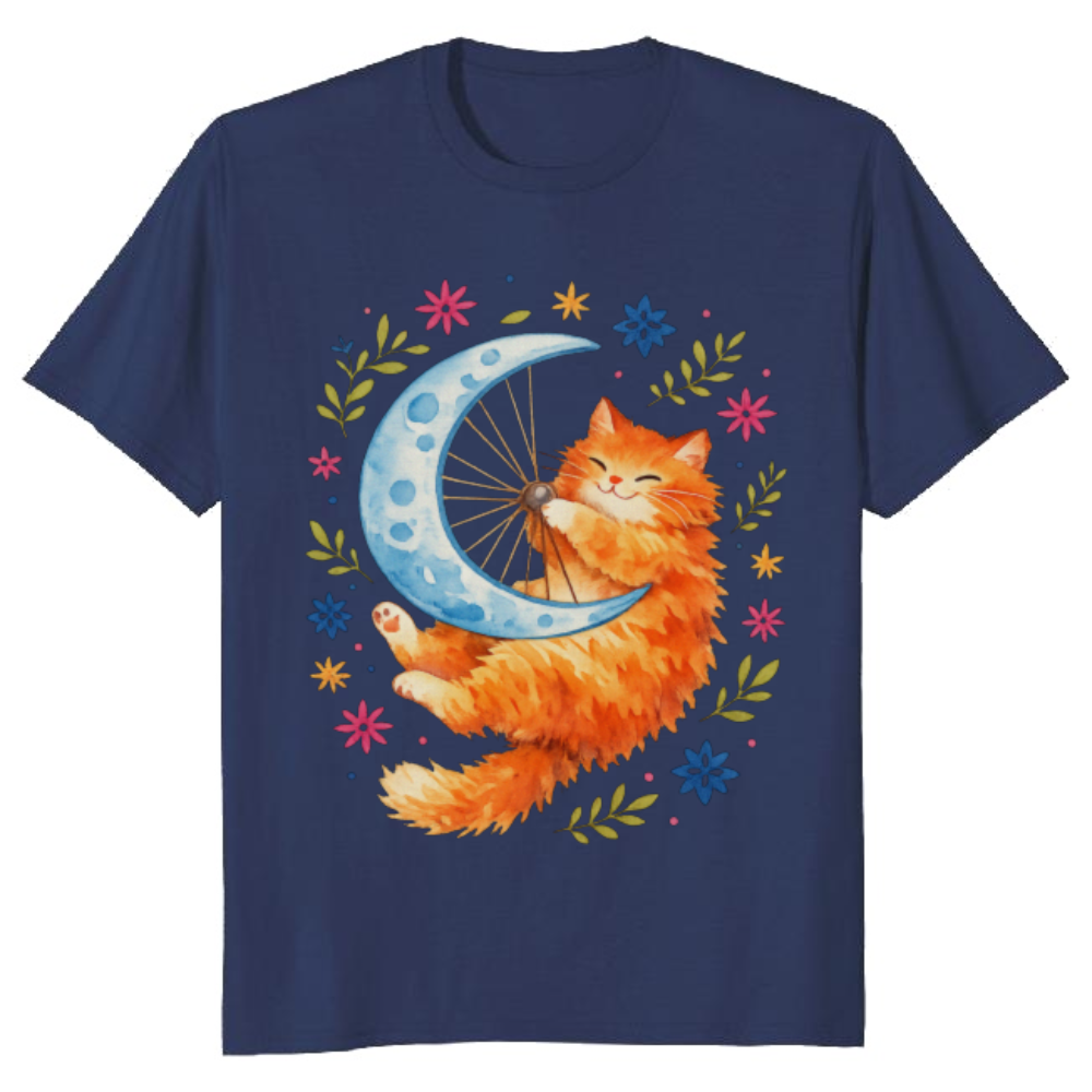 Cosmic Feline Moon Wheel Watercolor Folk Art Tee Whimsical Gifts for Men Women Boy Kids T-Shirt