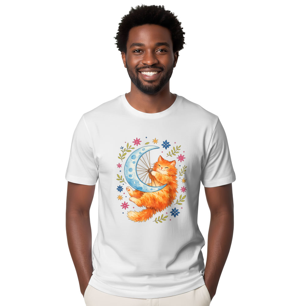 Cosmic Feline Moon Wheel Watercolor Folk Art Tee Whimsical Gifts for Men Women Boy Kids T-Shirt
