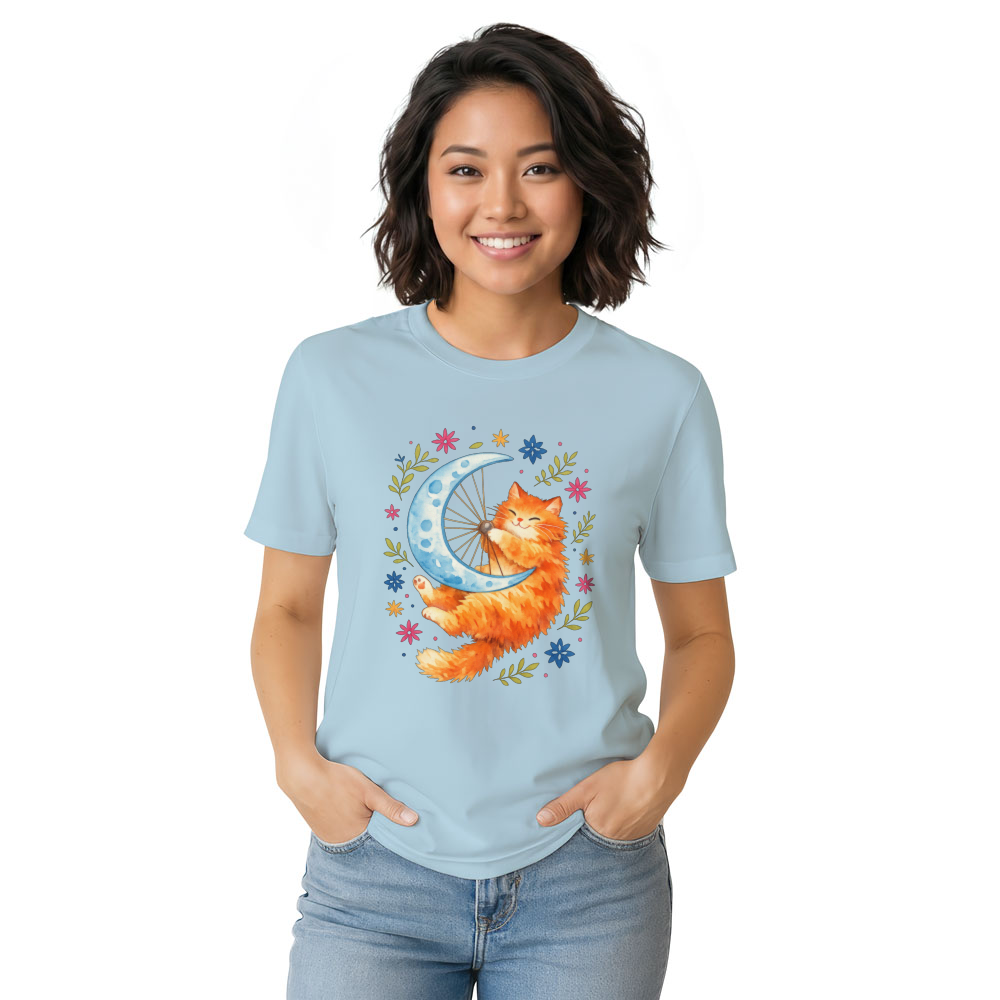 Cosmic Feline Moon Wheel Watercolor Folk Art Tee Whimsical Gifts for Men Women Boy Kids T-Shirt