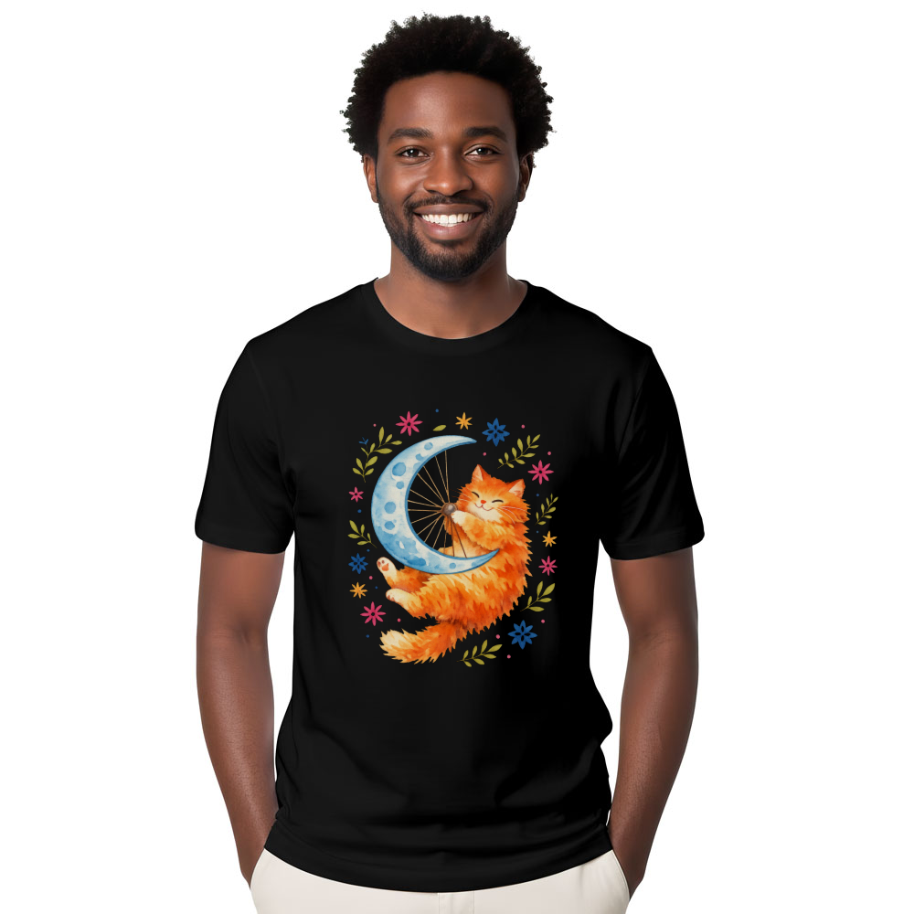 Cosmic Feline Moon Wheel Watercolor Folk Art Tee Whimsical Gifts for Men Women Boy Kids T-Shirt