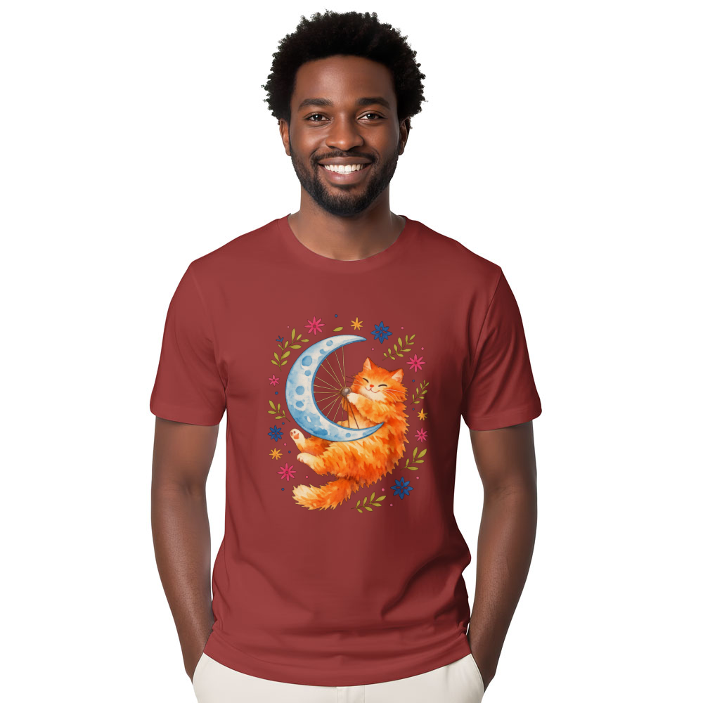 Cosmic Feline Moon Wheel Watercolor Folk Art Tee Whimsical Gifts for Men Women Boy Kids T-Shirt