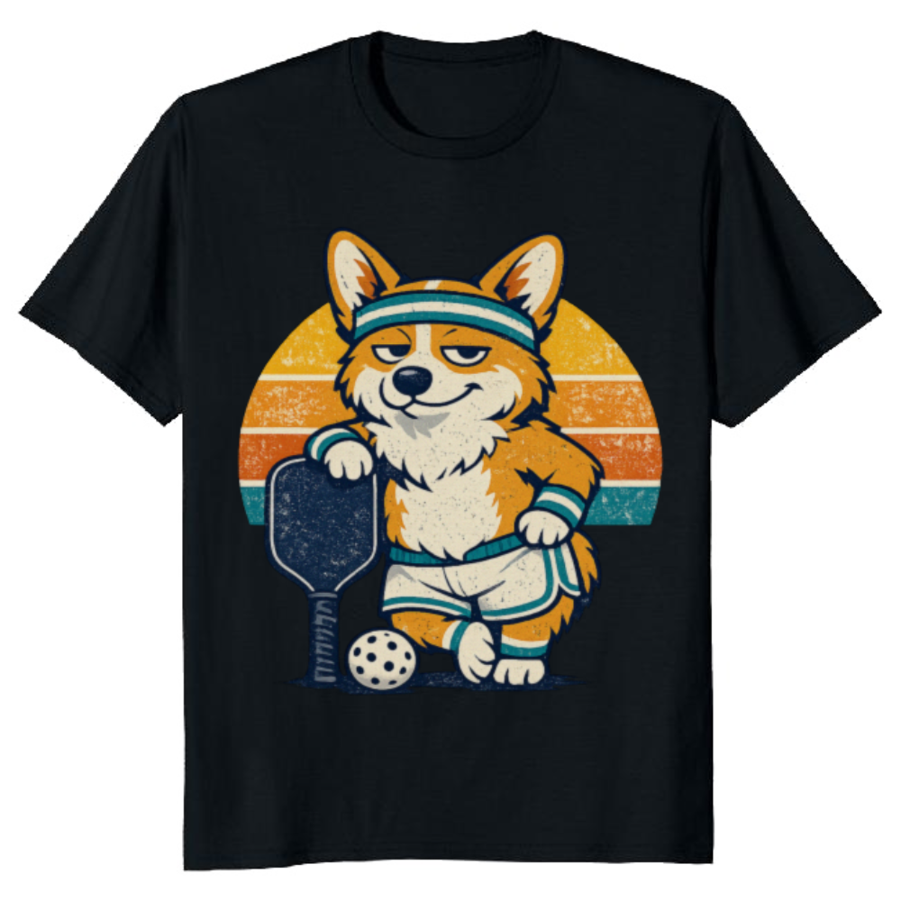 Sarcastic Corgi Pickleball T-Shirt Retro Distressed Graphic Funny Gifts for Men Women Boy Kids T-Shirt