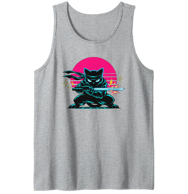 Neon Shinobi Ninja Cat Tanktop Synthwave Duel Electric Gifts for Men Women Boy Kids Tanktop - Unisex