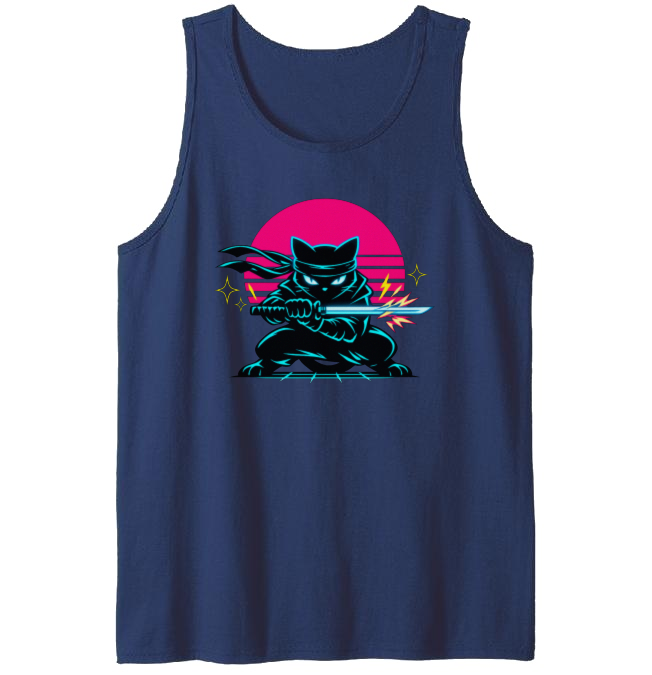 Neon Shinobi Ninja Cat Tanktop Synthwave Duel Electric Gifts for Men Women Boy Kids Tanktop - Unisex