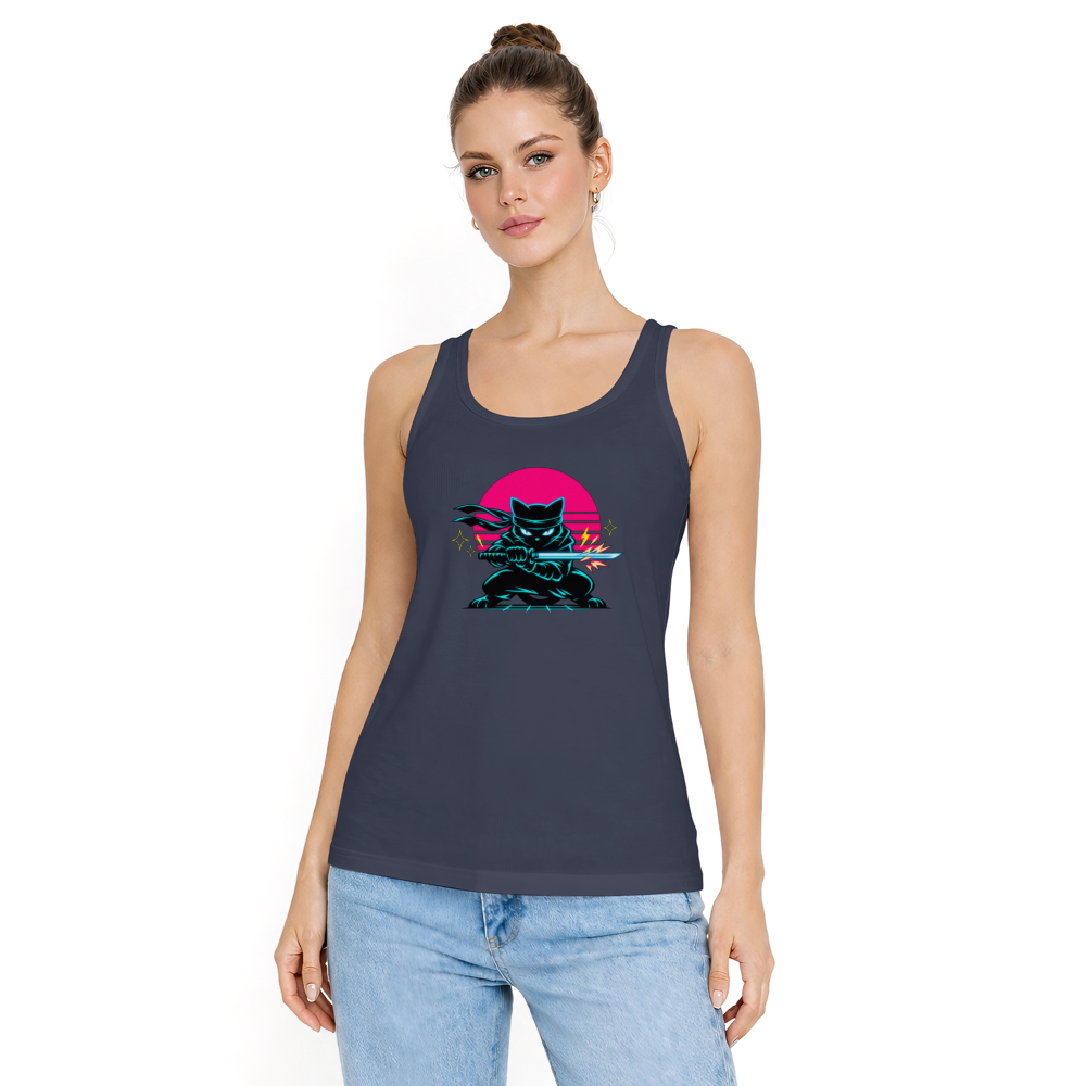 Neon Shinobi Ninja Cat Tanktop Synthwave Duel Electric Gifts for Men Women Boy Kids Tanktop - Unisex