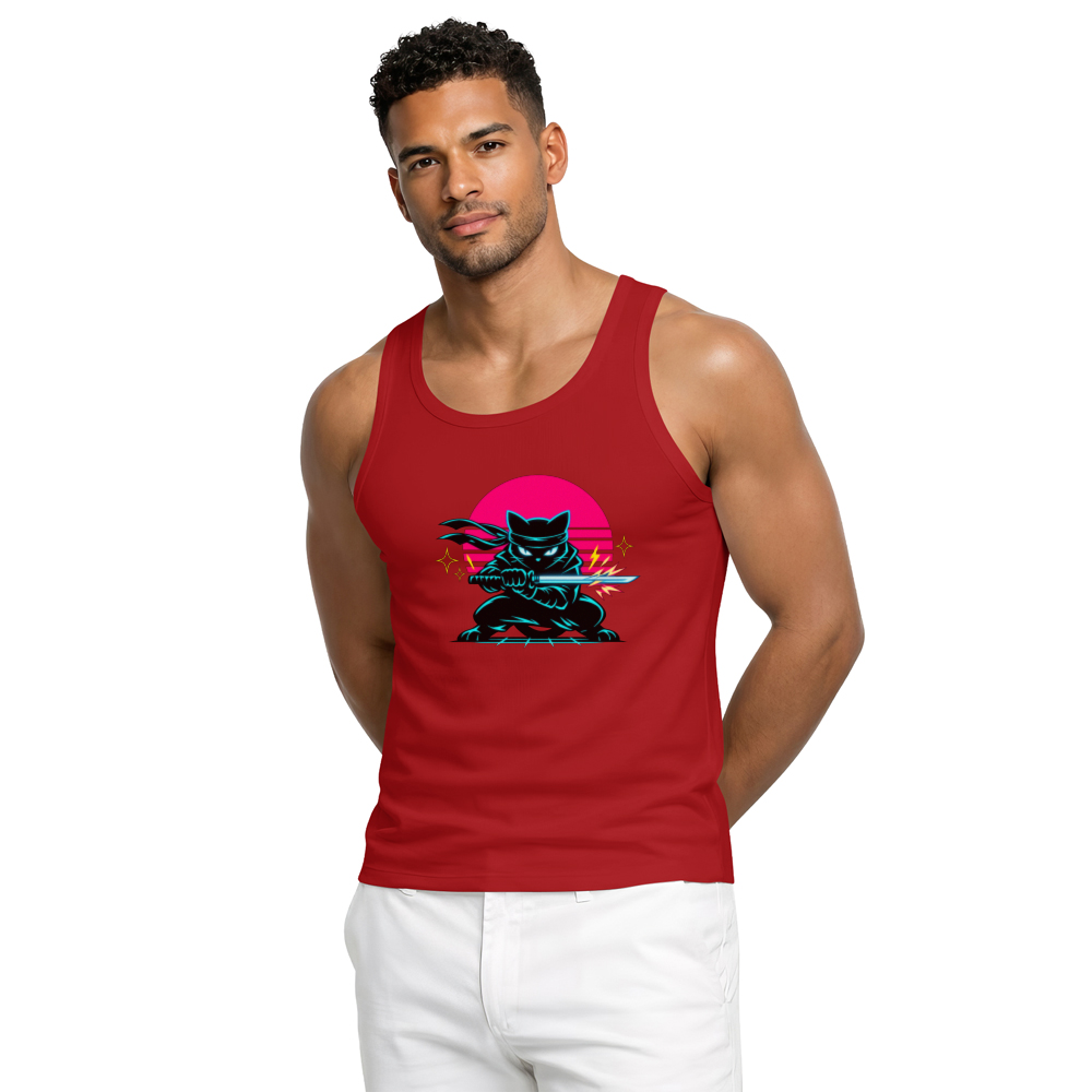 Neon Shinobi Ninja Cat Tanktop Synthwave Duel Electric Gifts for Men Women Boy Kids Tanktop - Unisex