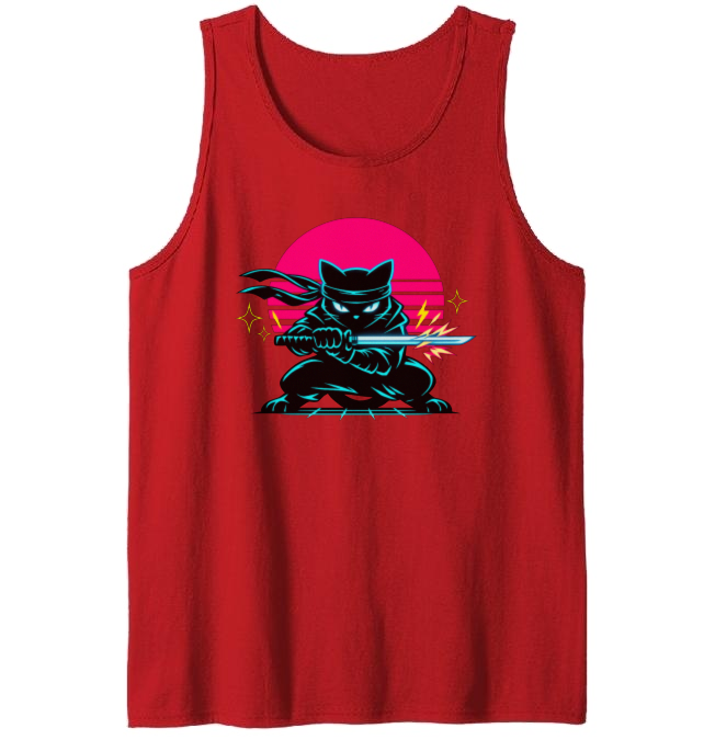Neon Shinobi Ninja Cat Tanktop Synthwave Duel Electric Gifts for Men Women Boy Kids Tanktop - Unisex