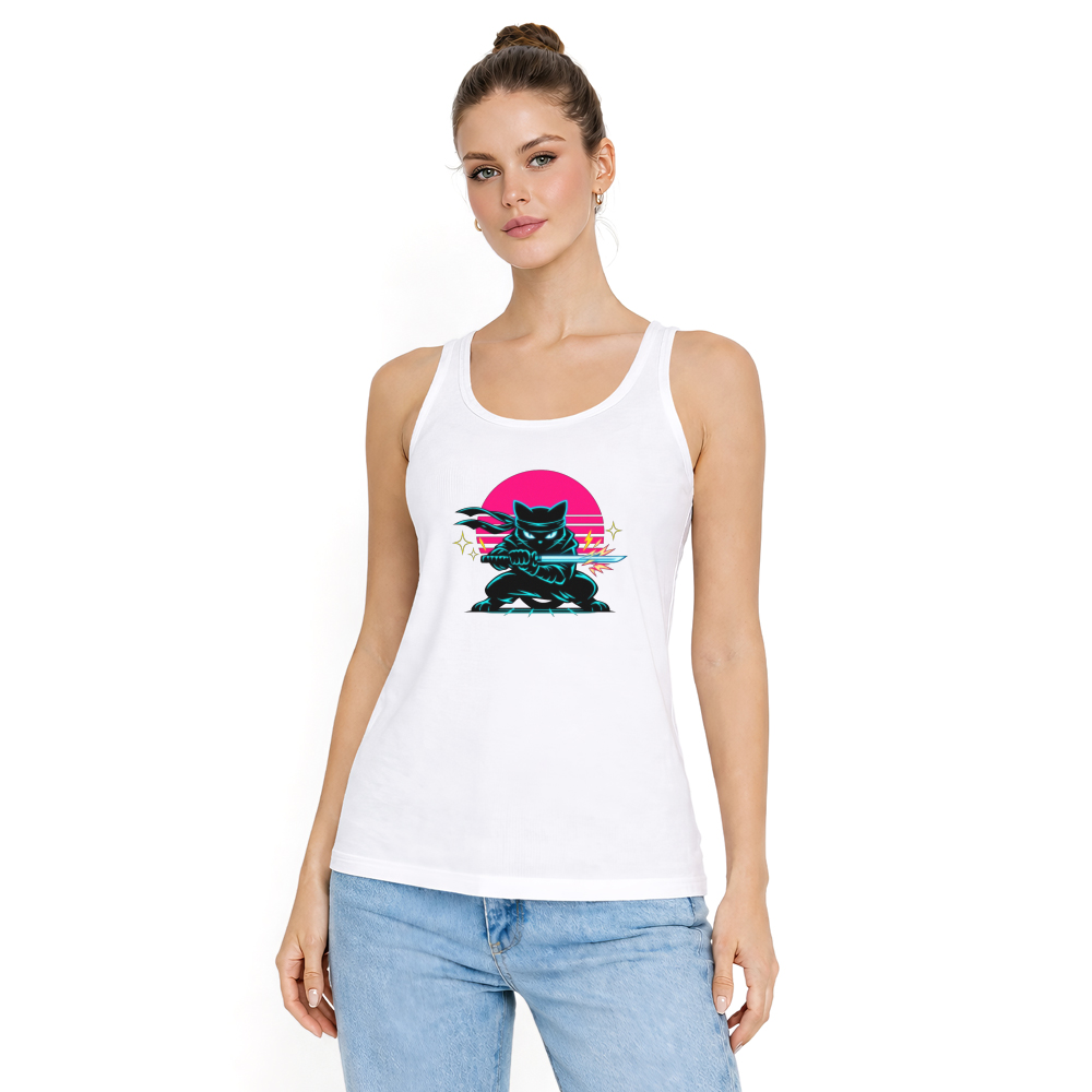 Neon Shinobi Ninja Cat Tanktop Synthwave Duel Electric Gifts for Men Women Boy Kids Tanktop - Unisex