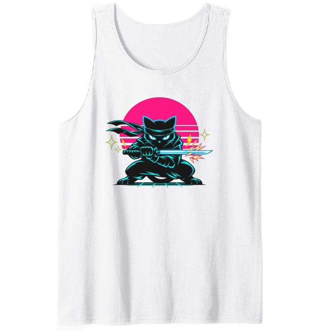 Neon Shinobi Ninja Cat Tanktop Synthwave Duel Electric Gifts for Men Women Boy Kids Tanktop - Unisex